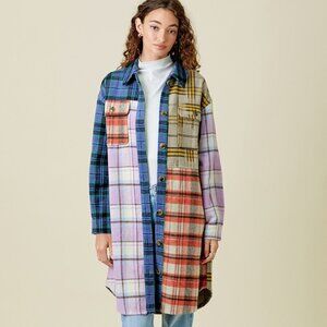 MYSTREE MIXED PLAID COLOR BLOCK LONG JACKET